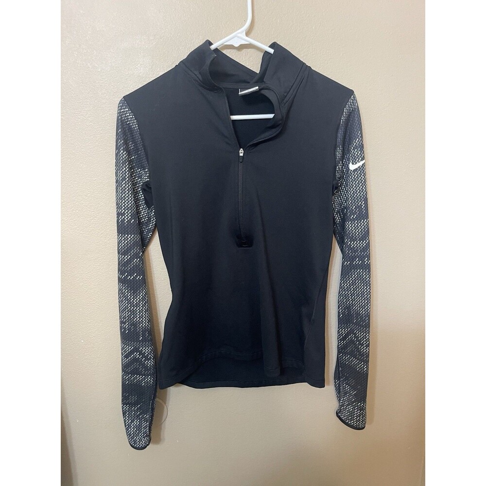 Nike Dri Fit Quarter Zip Women’s Size Medium Black Contrast Long Sleeve